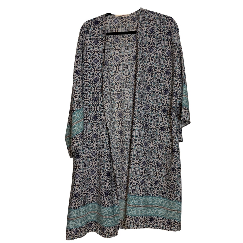 Altar'd State Caramela‎ Blue Teal Medallion Tile Print Duster Kimono Large